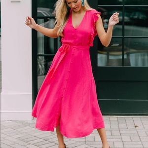 1. STATE SLEEVELESS RUFFLE-TRIM MIDI DRESS
